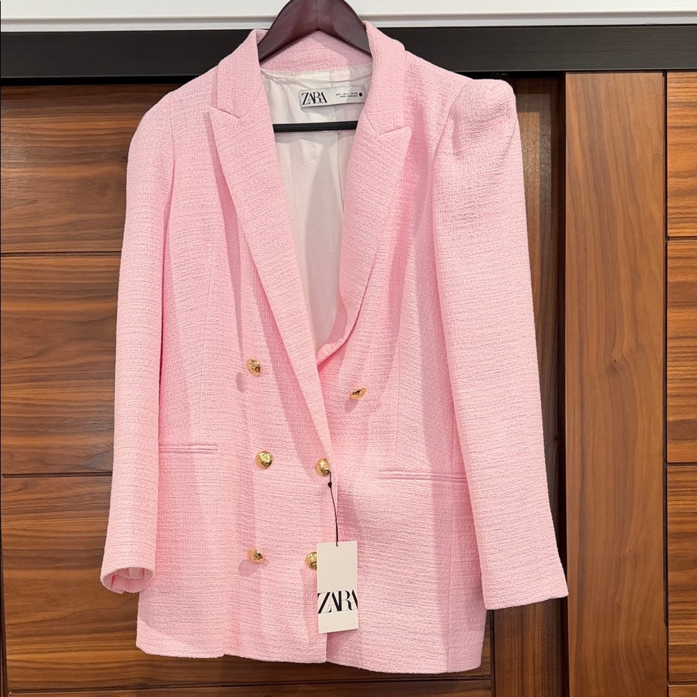 Zara Blush Pink Blazer with Gold Accents
